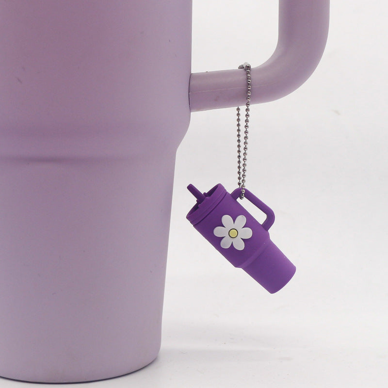 Wholesale Small Flower Soft Plastic Cup Mini Cute Milk Tea Cup Keychain Cup Hanging Chain ACC-KC-MeiTE001