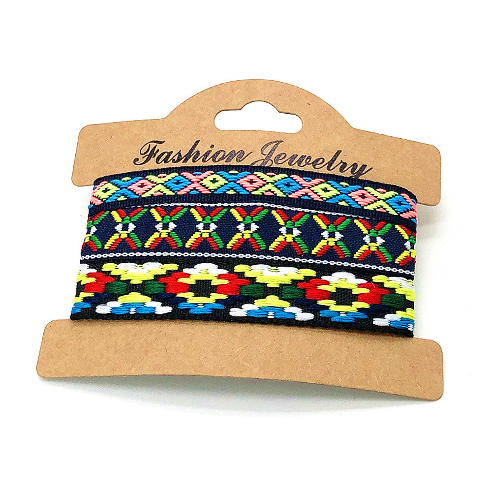 Wholesale 3 Pcs Set Hot Sale Retro Ethnic Bohemian Hand Rope Nepal Colorful Woven Bracelet Jewelry