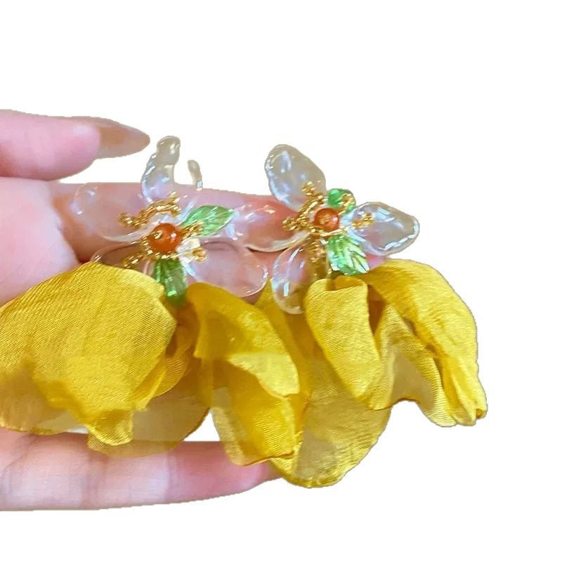 Wholesale Yellow flower fabric earrings