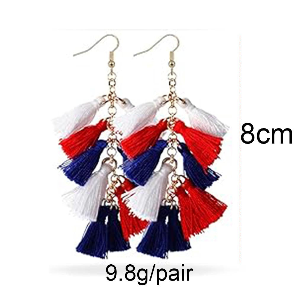 Wholesale Red Blue and White Tassel Teardrop Wooden Western-Style Stud Earrings