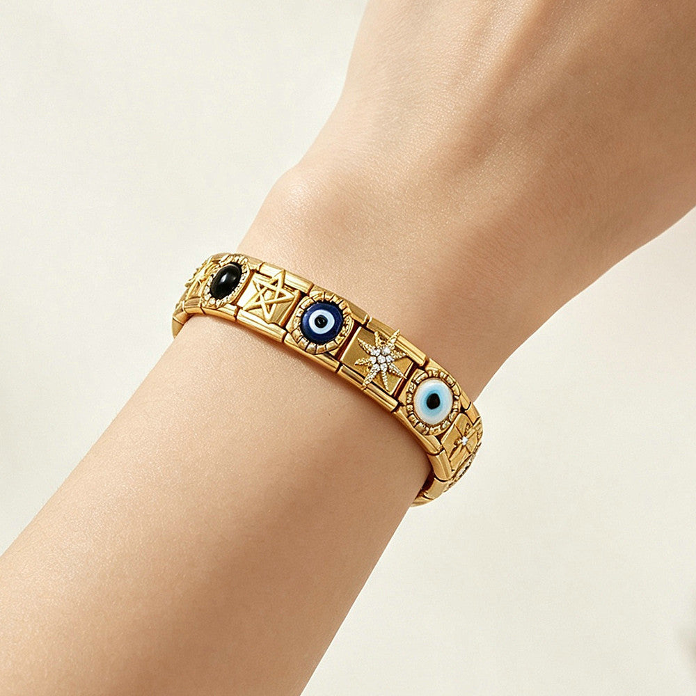 Wholesale Stainless Steel Plated Evil Eye Modular Bracelet DIY Star Charm Jewelry Accessory Fashion Party Gift