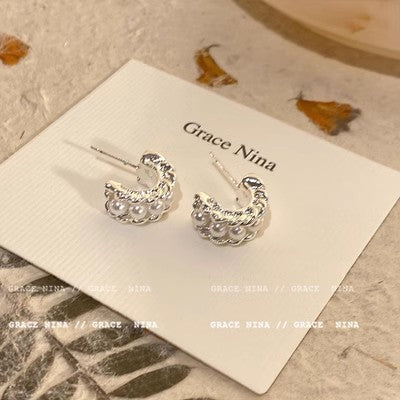Wholesale Cute C Shape Wrap Pearl Earrings
