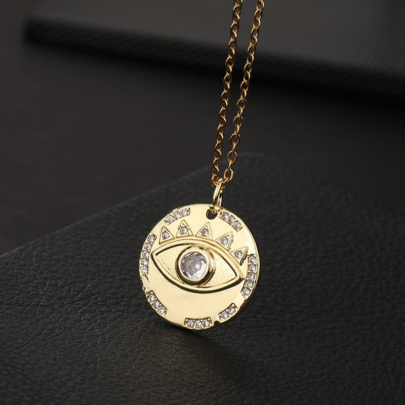Wholesale Chic Demon Eye Pendant Necklace Copper Electroplated O Shaped Chain Stylish Jewelry Accessory For Boutique Resale