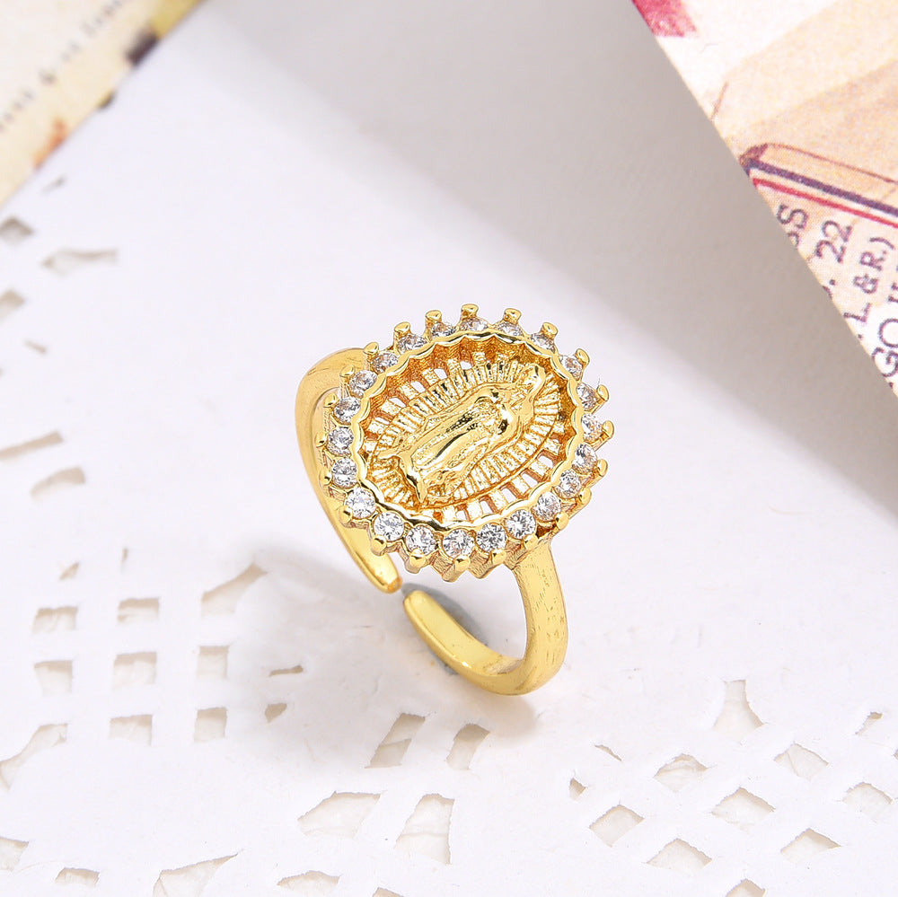 Wholesale Copper and Zircon Virgin Mary Ring