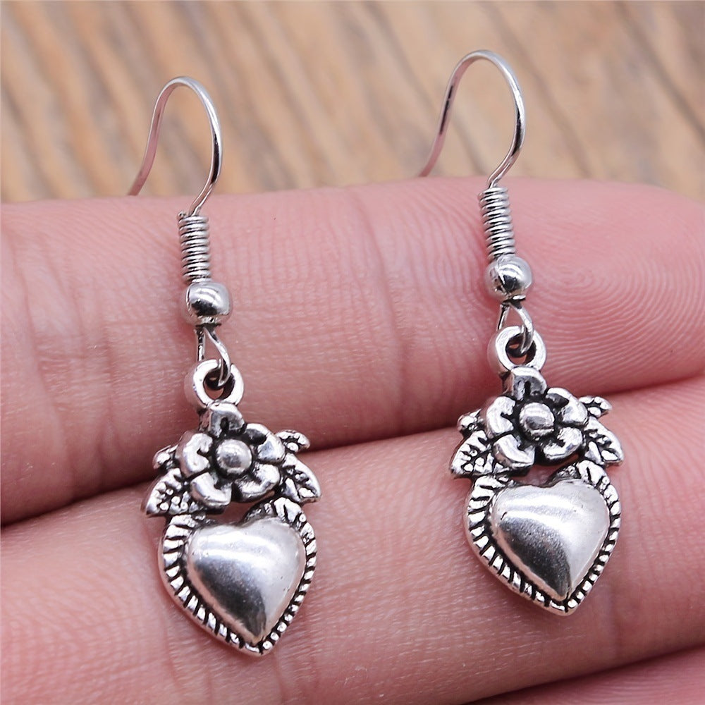 Wholesale Vintage Floral Heart Earrings Trendy Fashion Accessory for Gift or Party