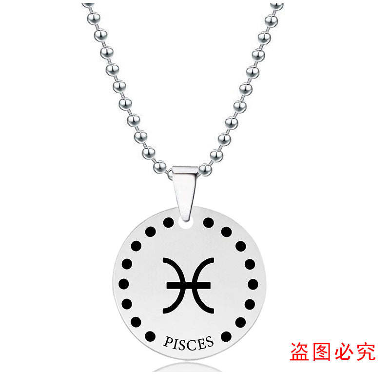 Wholesale Twelve Zodiac Stainless Steel Necklaces Round Pendant Necklaces ACC-NE-Ganggu002