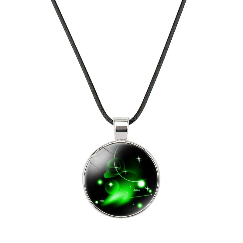 Wholesale  accessories classic twelve constellation Time gem round pendant necklace