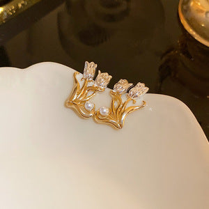 Wholesale Real Gold Silver Needle Zircon Pearl Earrings