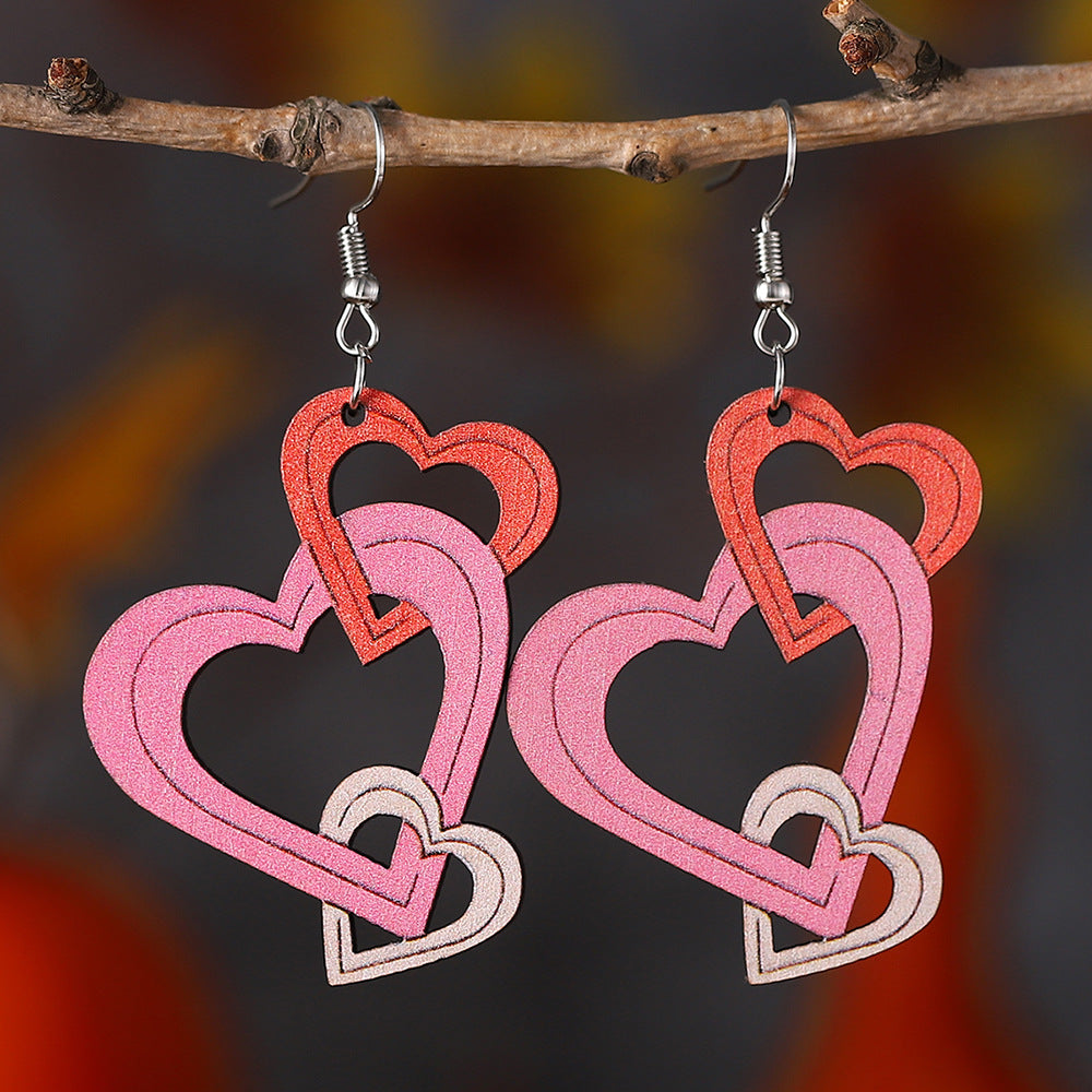 Wholesale Valentine's Day Gradient Hollow Love String Earrings Wood Earrings ACC-ES-ChuLian095