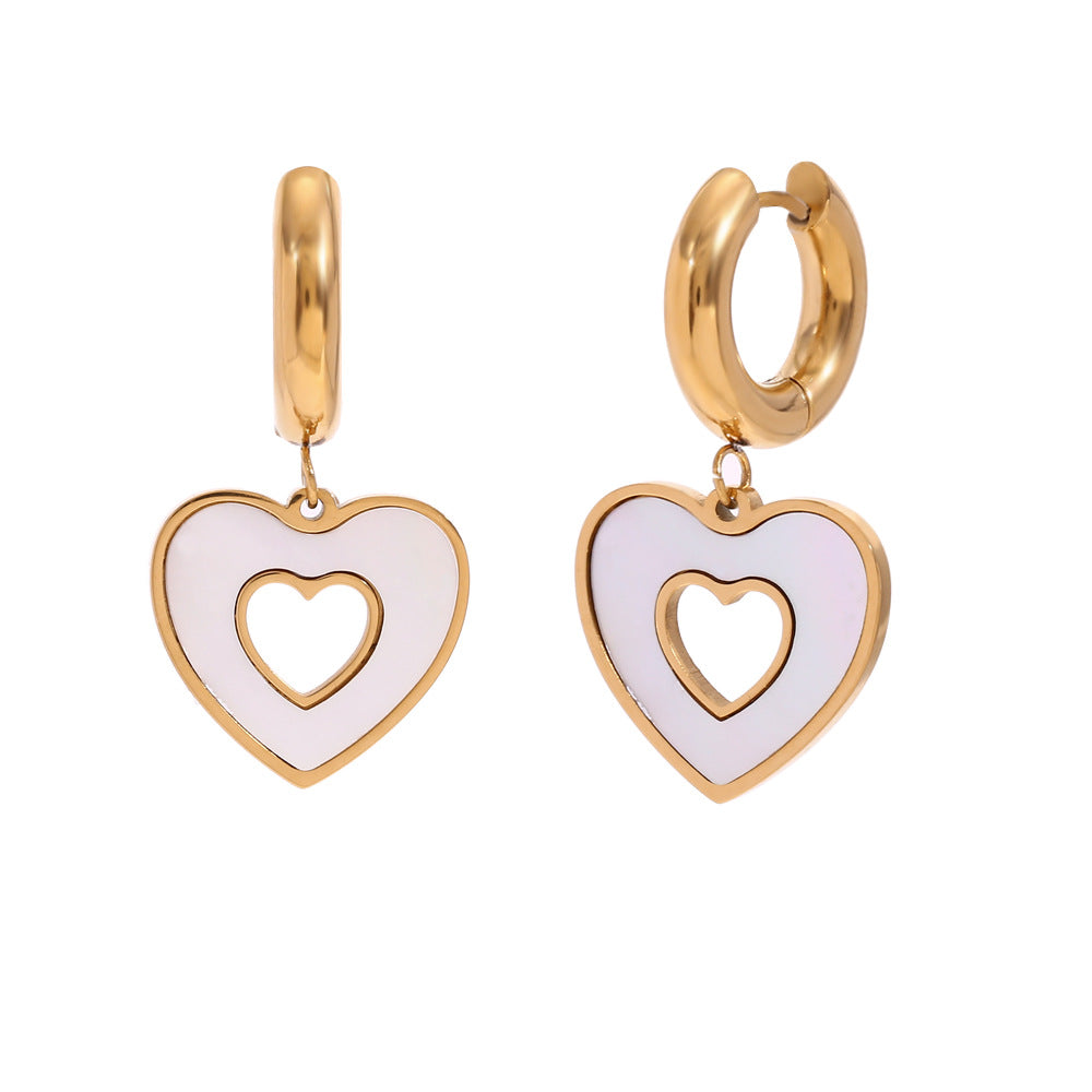 Wholesale 18K Gold Plated Stainless Steel Heart Flower Hollow Hoop Earrings,  Trendy Jewelry Accessory for Party or Everyday Wear