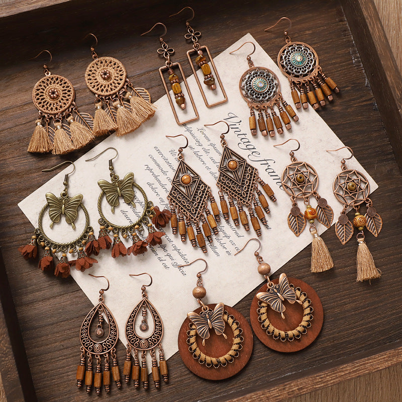 Wholesale Alloy Butterfly Bohemian Earrings Long Tassel Drop Earrings Fashion Accessory for Women Party Wear