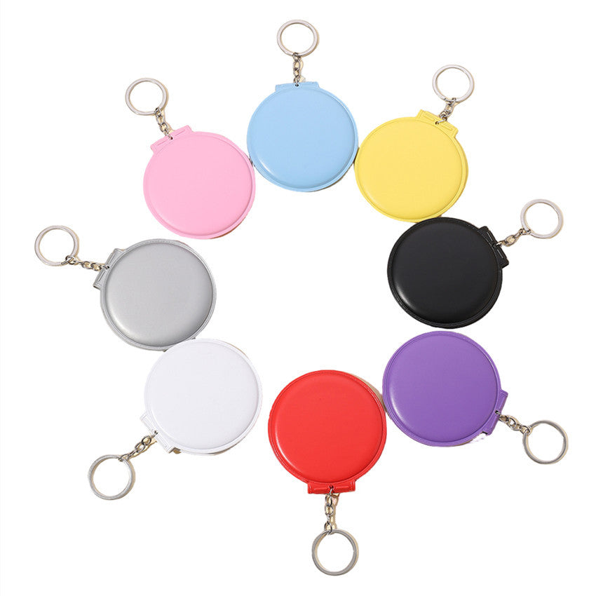Wholesale Candy Color Cosmetic Mirror Leather Small Round Mirror Portable Folding Keychain Pom Pom ACC-KC-RongR037