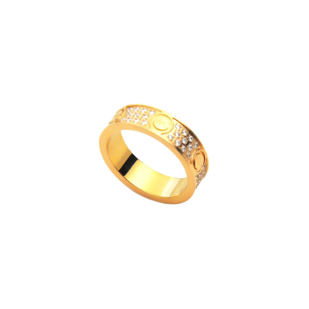 Wholesale Fashion Titanium Steel Starry Rose Gold Diamond-Encrusted Couple Ring Jewelry Accessory