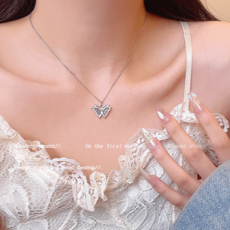 Wholesale Super sparkly zircon titanium steel necklace for women,  versatile and elegant silver.