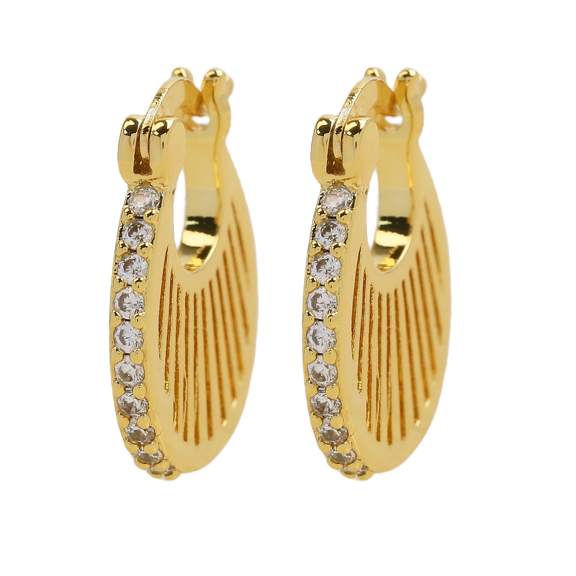 Wholesale 18k gold small large brass zircon oval arc earring