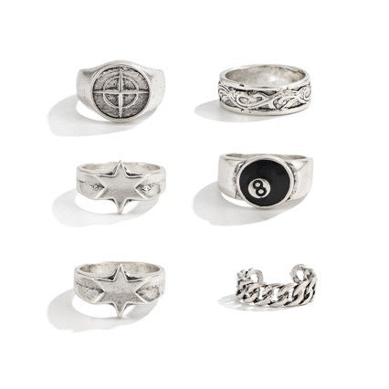 Wholesale Trendy Punk Style Cross and Hexagram Stackable Ring Set Alloy Jewelry Accessory
