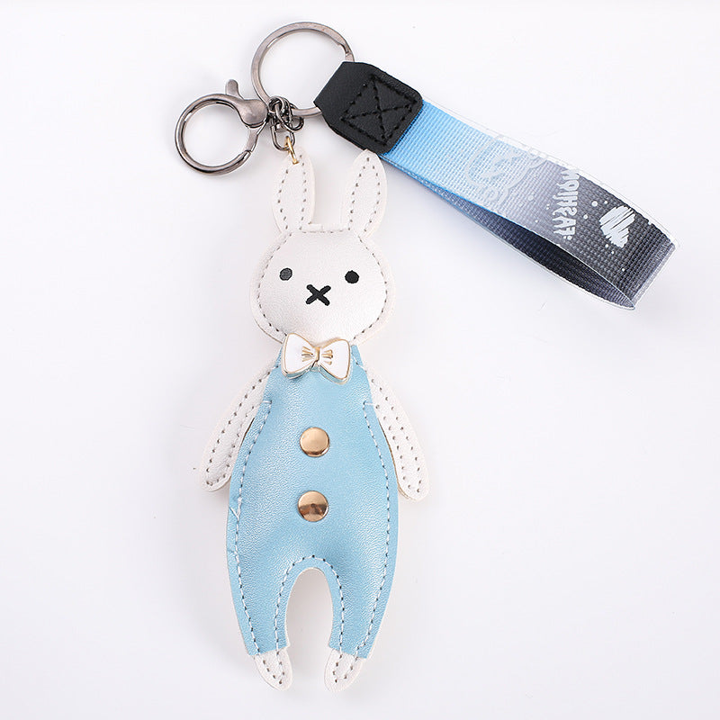 Wholesale Chic Pastoral Leather Rabbit Bow Keychain Bag Charm Sky Blue Boutique Resale