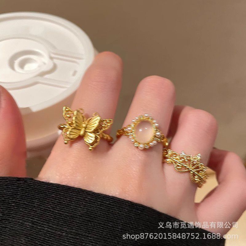 Wholesale Gold Tone Alloy Butterfly Zircon Ring Adjustable Open Ring Chic New Chinese Style Women S Fashion Jewelry Accessory For Everyday Wear And Gifting