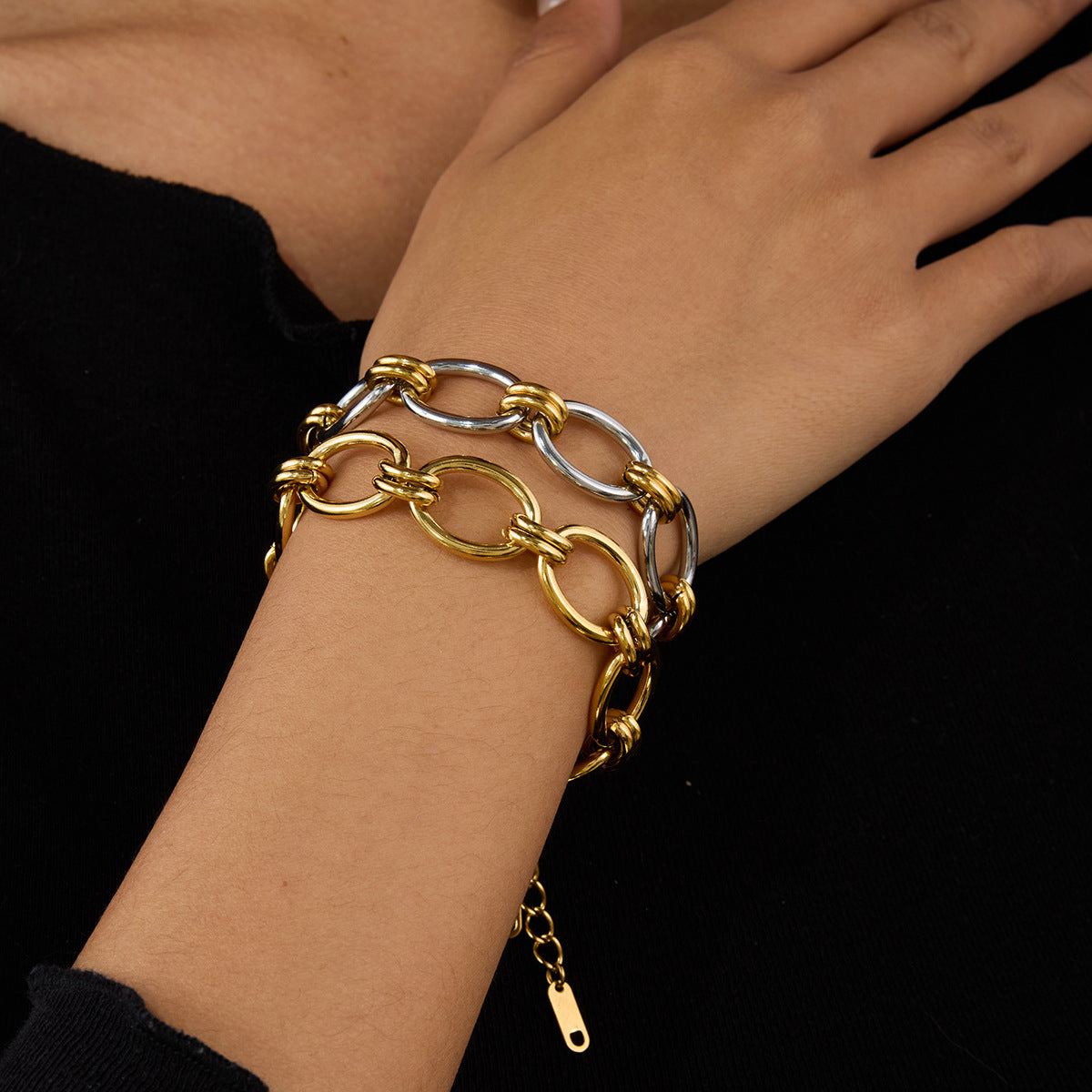 Wholesale 18K gold stainless steel gold and silver color matching thick chain bracelet