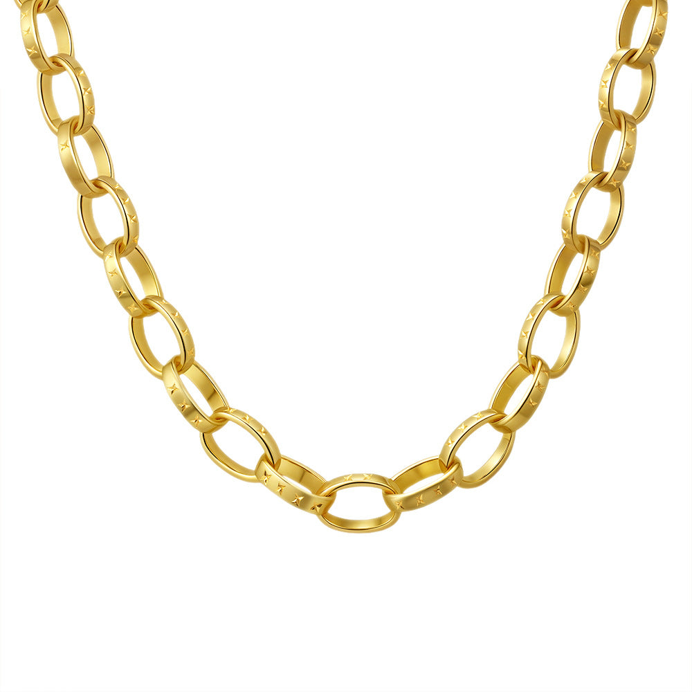 Wholesale 18k Gold Plated Oval Chain Cuban Link Necklace Fashion Jewelry for Women Everyday Wear