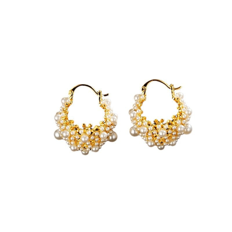 Wholesale Light Luxury All-match Ear Jewelry  Rice Beads Flower Basket Earrings