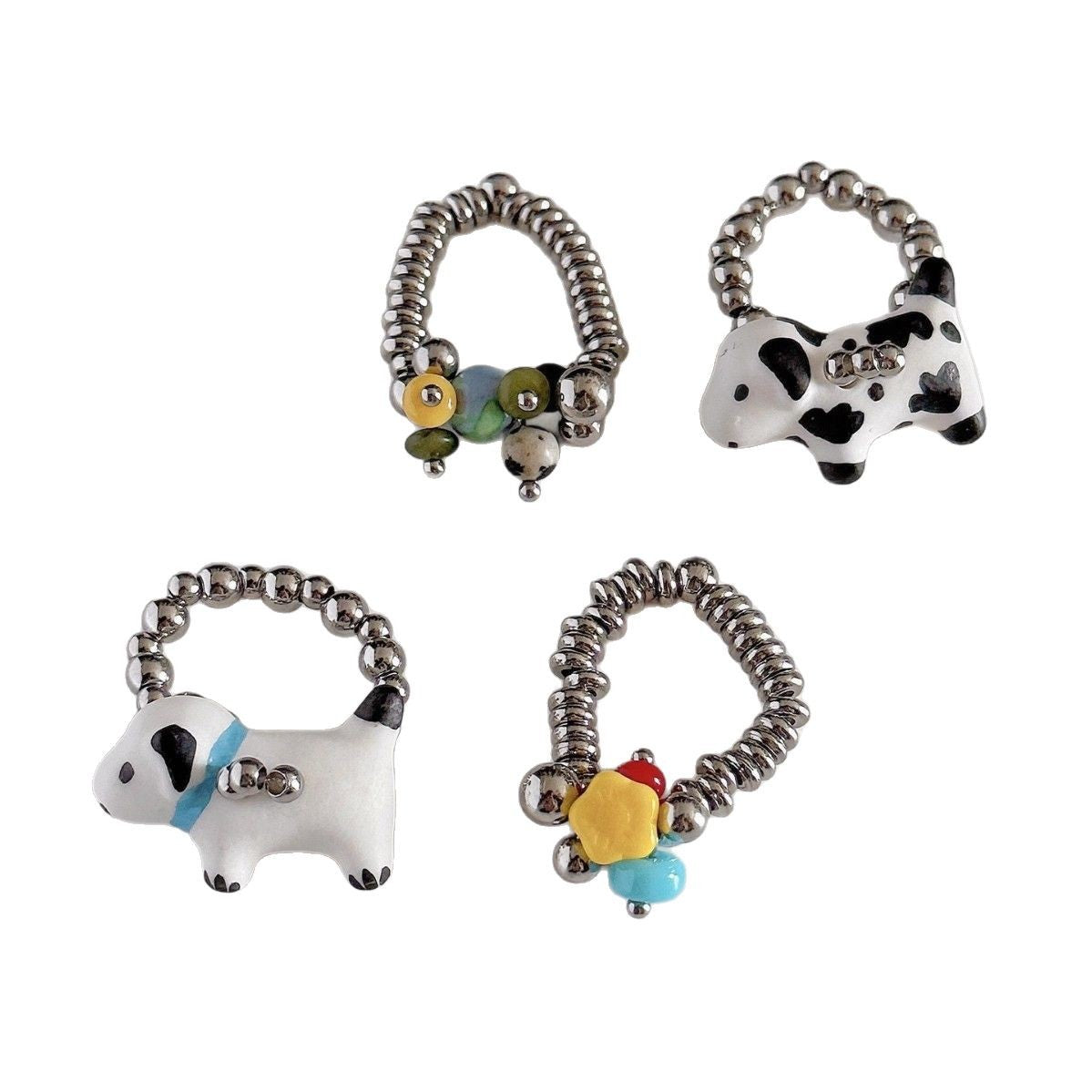 Wholesale Ceramic Dog Glass Beaded Ring