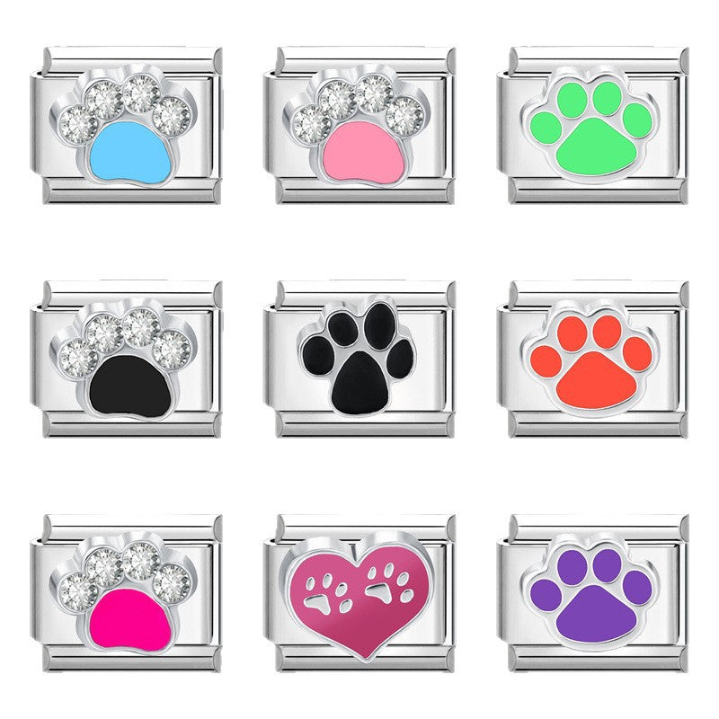 Wholesale Italian Charm Bracelet 9mm DIY Splicing Cat' s Paw Pet Stainless Steel Composable Bracelet