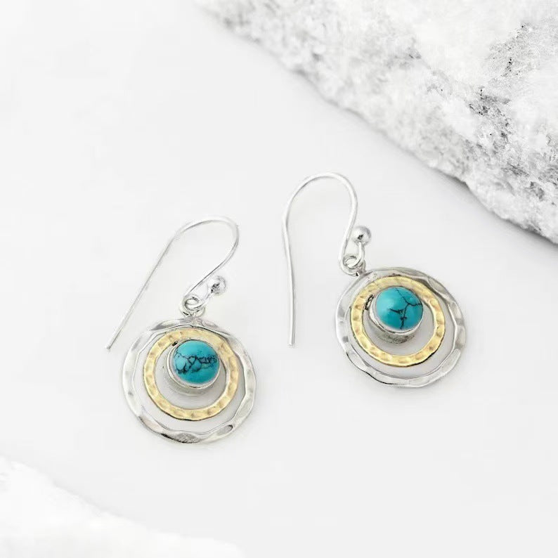 Wholesale Alloy Moonstone Earrings Personalized Retro Geometric Round Turquoise Earrings