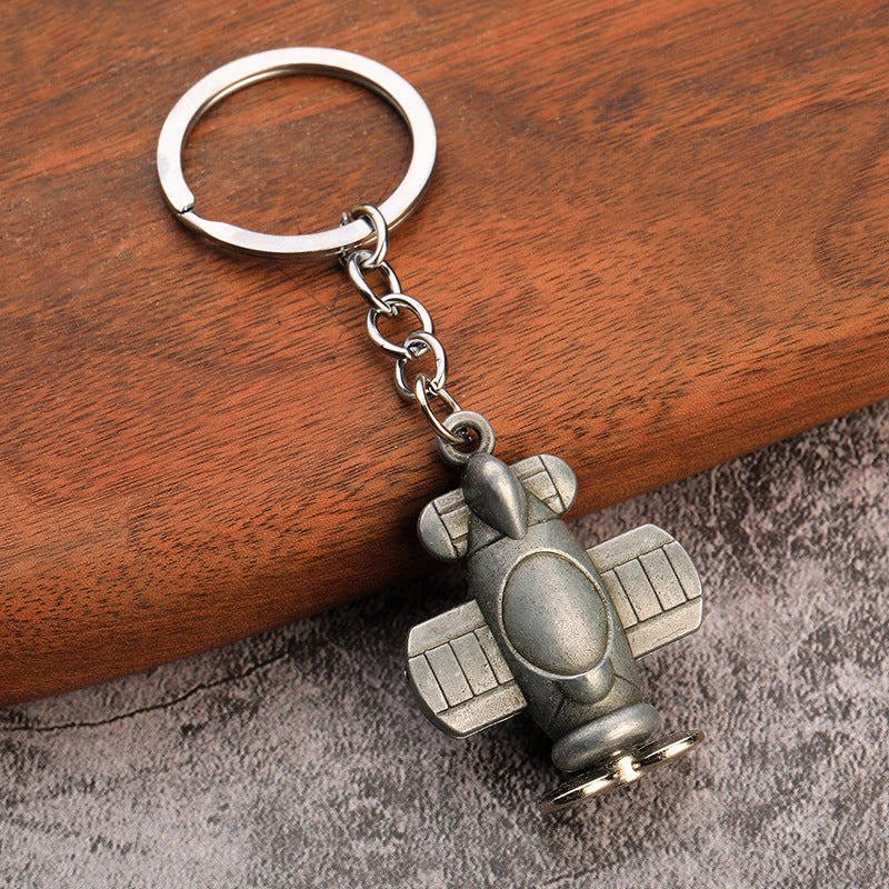 Wholesale three-dimensional propeller aircraft model metal Keychain