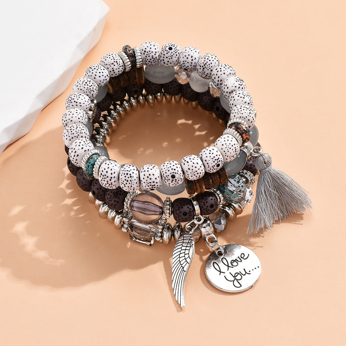 Wholesale Crystal Multi-layer Contrasting Color Turquoise Bracelet Leaf Alloy Tassel 4-piece Set Layered Bracelet Set ACC-BT-Yeb002