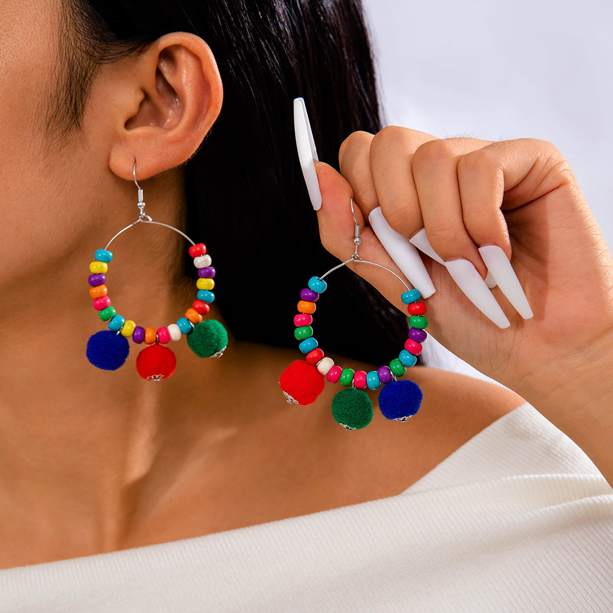 Wholesale  Fun Color Woven Confronted Color Hair Ball Christmas Earrings