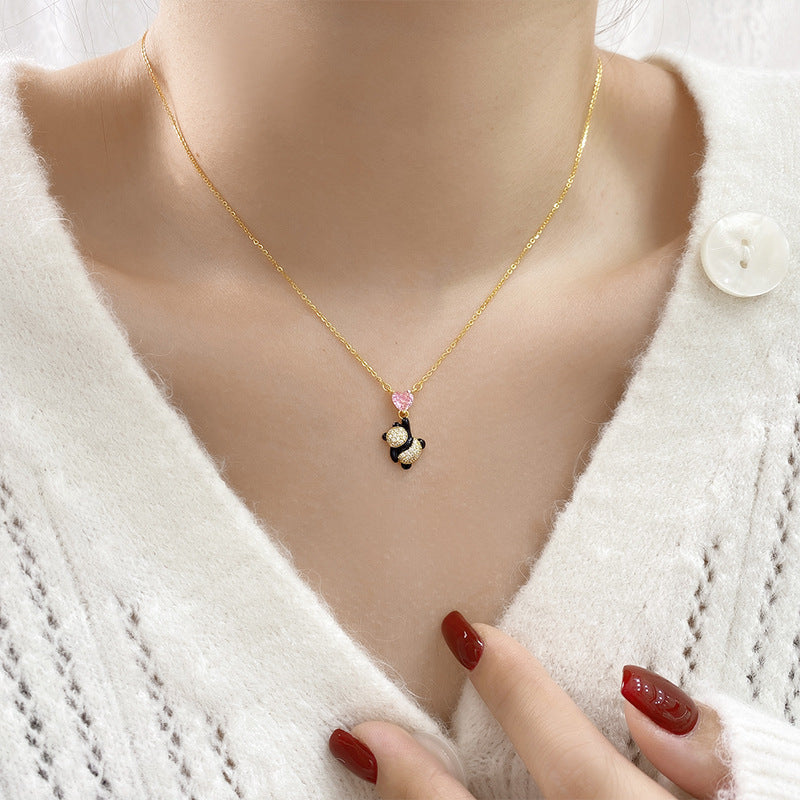Wholesale  S925 Sterling Silver Panda Heart Pendant Necklace