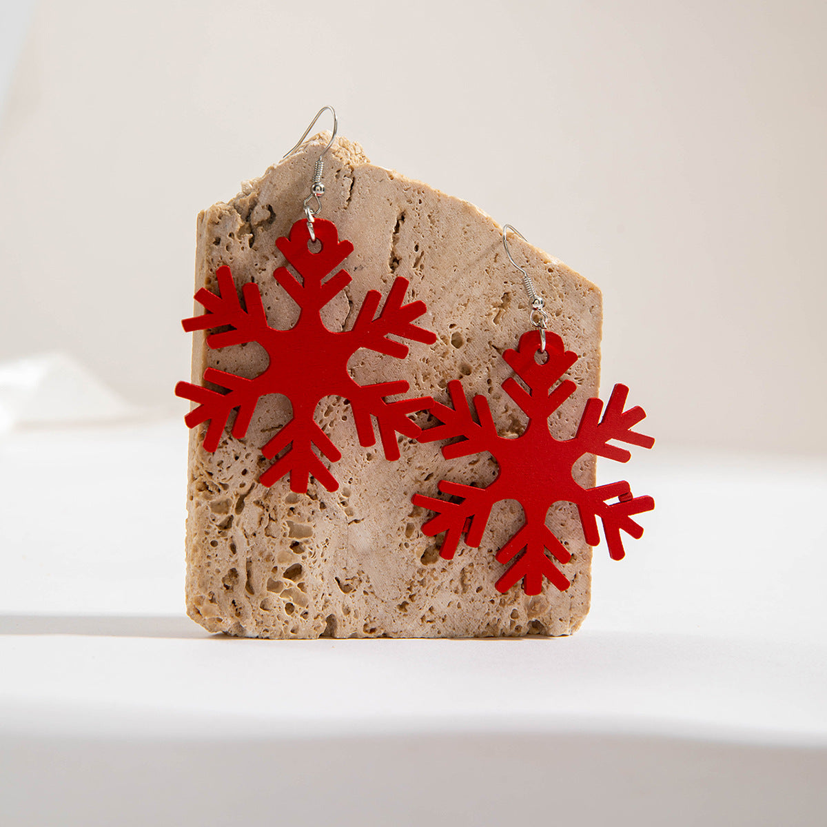 Wholesale  Wooden Red Snowflake Earrings