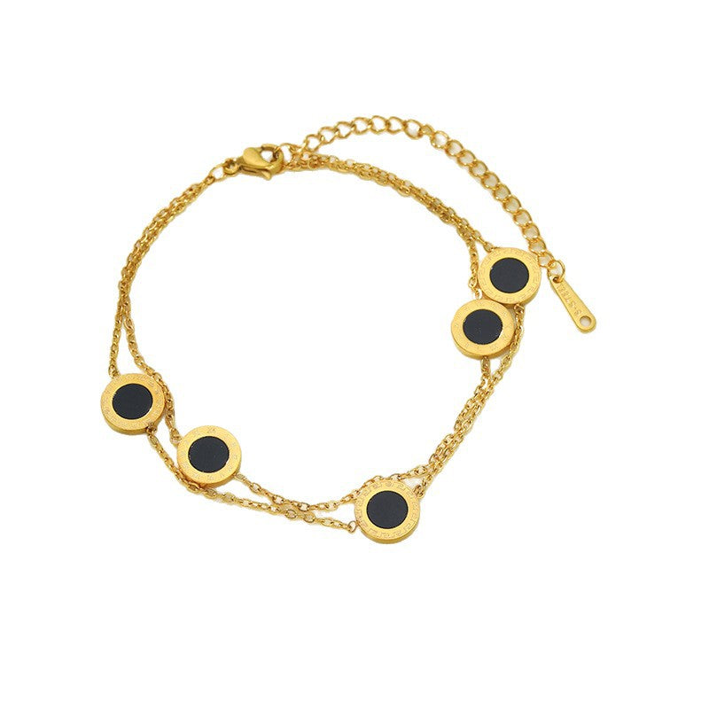 Wholesale Titanium Steel Electroplated Roman Text Double-Layer Stacked Bracelet for Women Chic Fashion Accessory