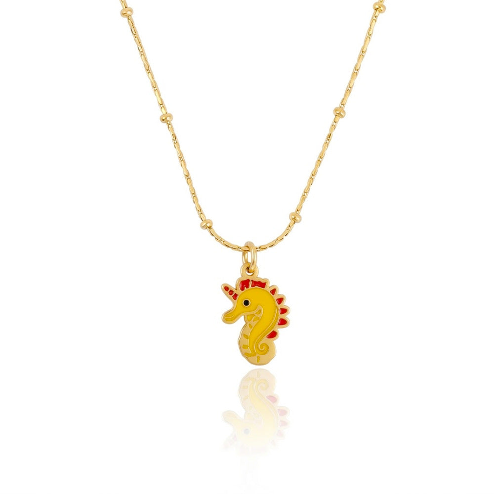 Wholesale Ocean Style Titanium Steel   Enamel Sea Turtle and Starfish Necklace