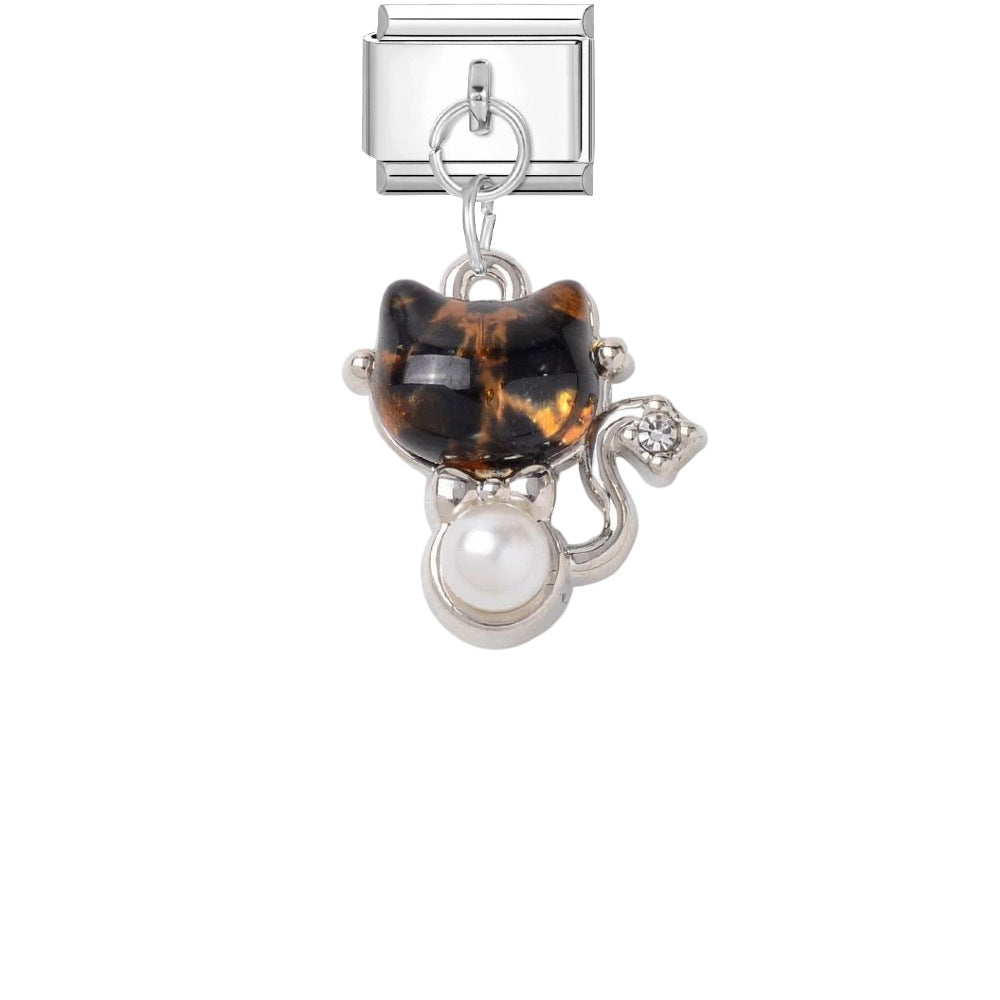 Wholesale Titanium Steel DIY Charm Bracelet Pendant Kitten Leopard Print Jewelry Accessory for Chic Party