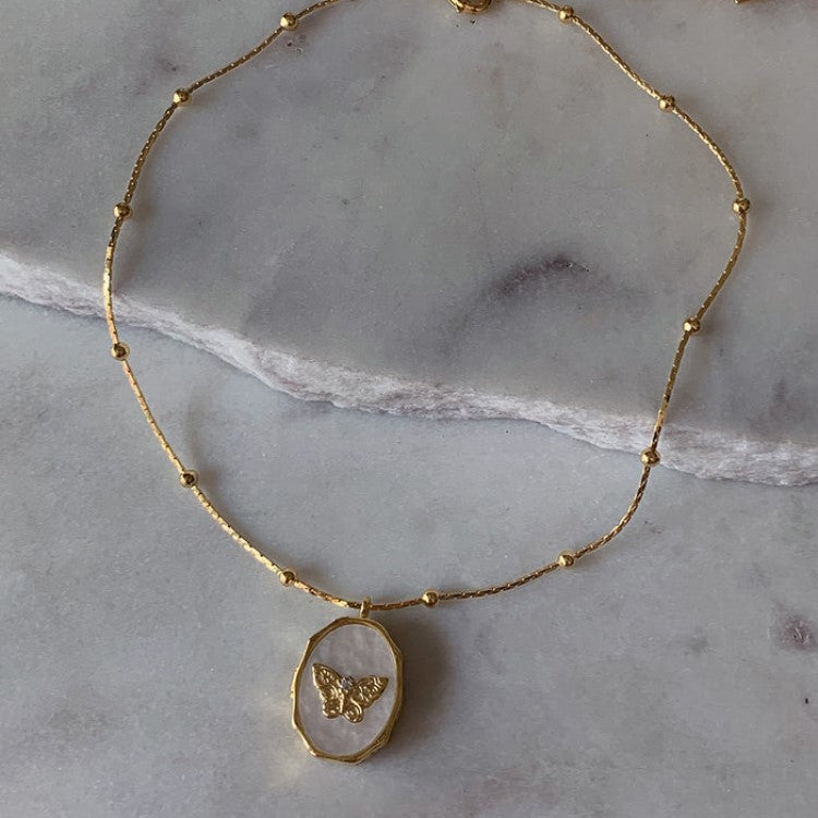 Wholesale Butterfly Shell Necklace Retro Openable and Closable Gold Plated Necklace ACC-NE-Jipei008