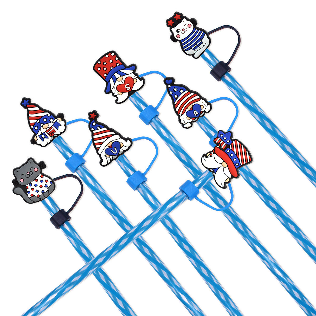 Wholesale Random 100pcs American Independence Day Straw Tube Cap 10mm Soft Plastic Straw Decoration Straw Cover ACC-SCR-RYY048