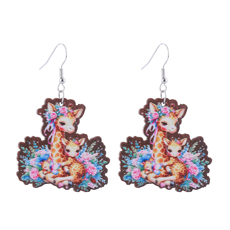 Wholesale Mother' s Day Wooden MOM Leopard Print Lip Print Creative Cartoon Earrings
