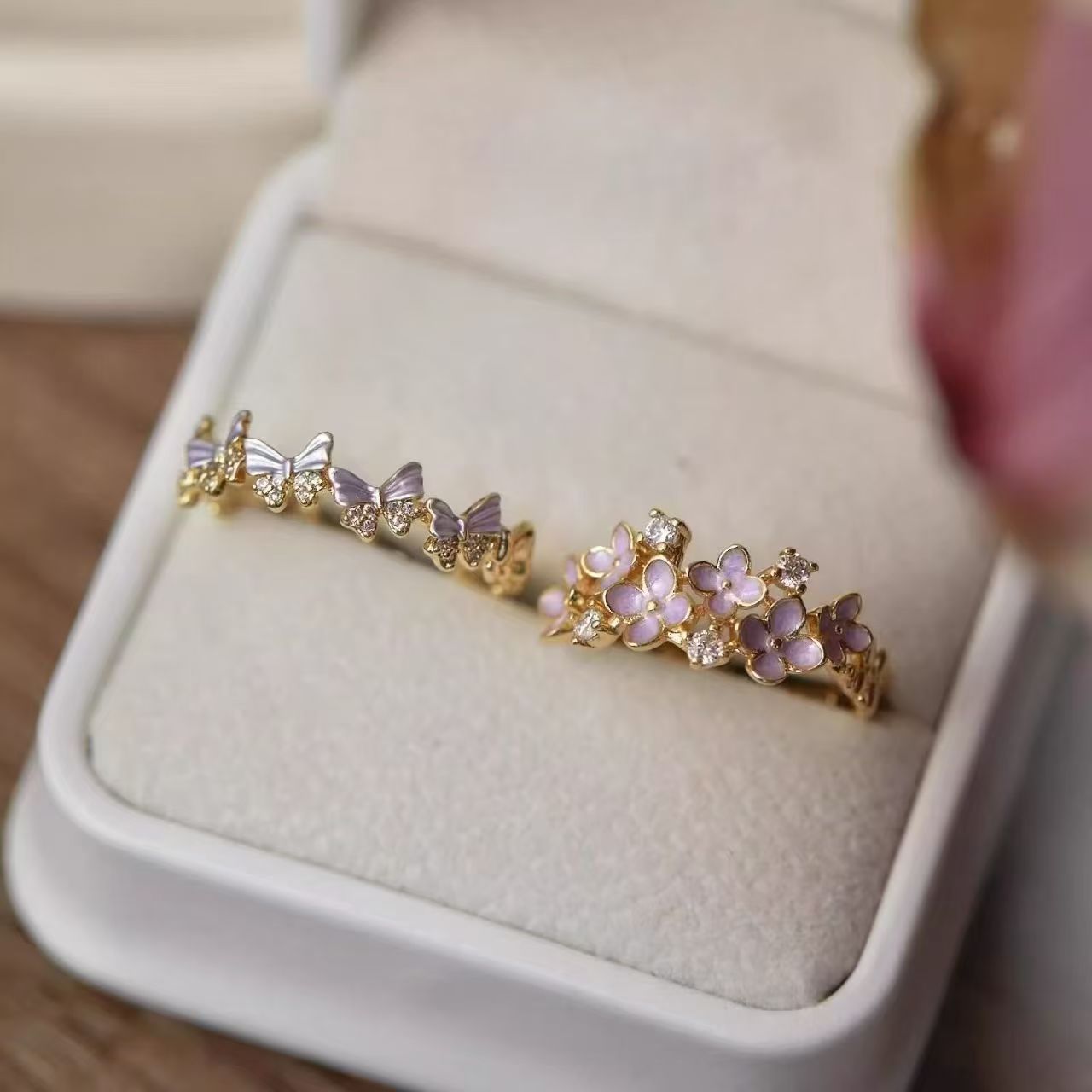 Wholesale Enamel Butterfly Flower Ring In Retro Purple Fairy Style Women S Alloy Ring Chic Jewelry Accessory For Party Or Daily Wear