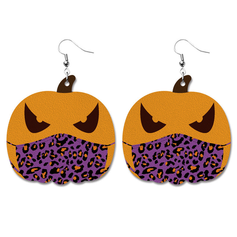 Wholesale Halloween Pumpkin Bat Alien Funny Heart Shape Leather Earrings ACC-ES-HY108
