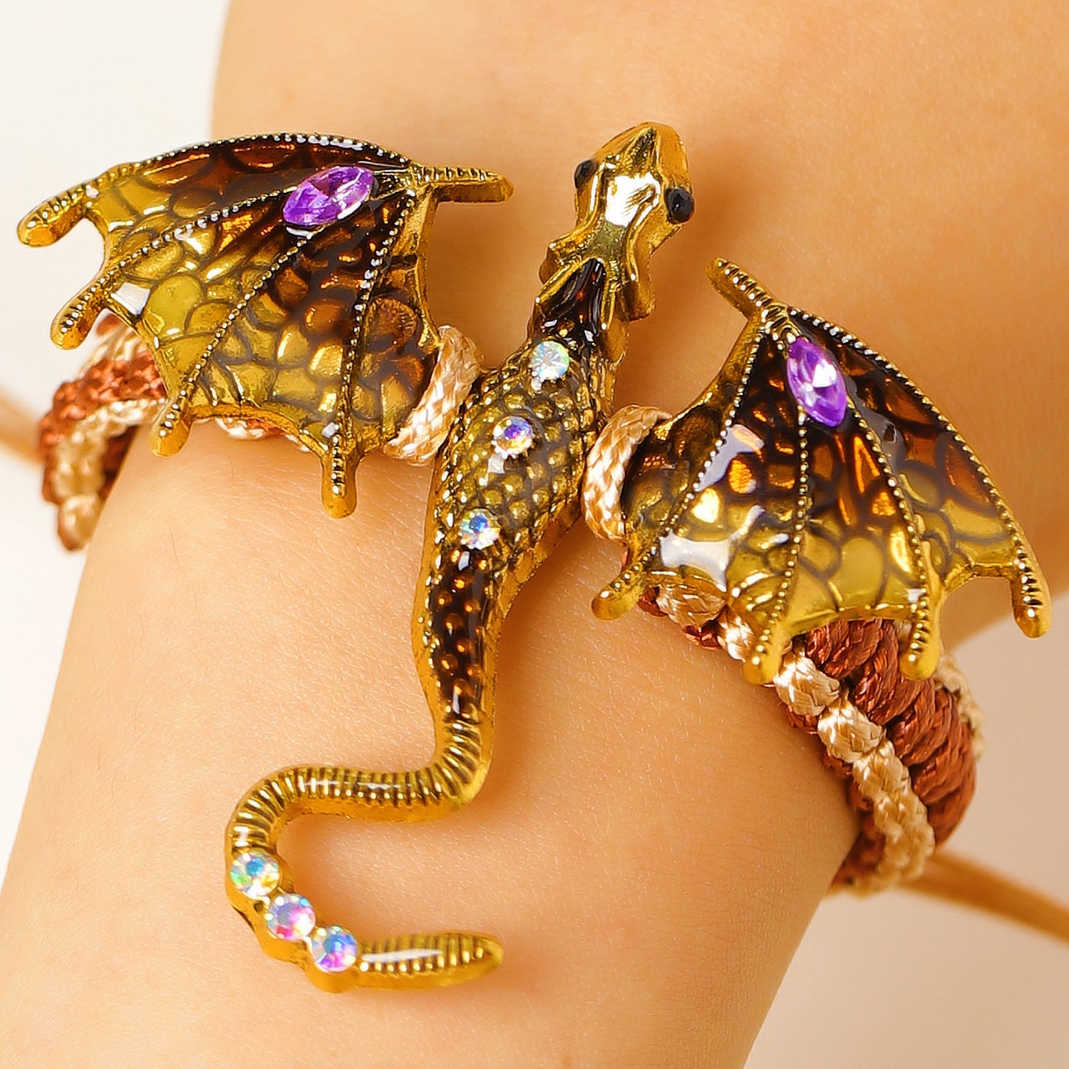 Wholesale Zinc Alloy Enamel Dragon Braided Bracelet,  Men' s Ancient Silver Fashion Jewelry Accessory