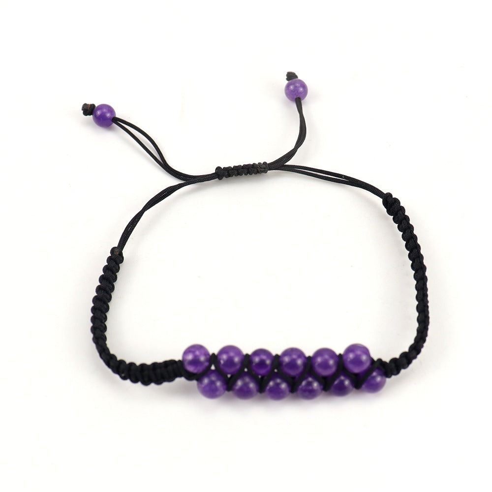 Wholesale Bohemian Handmade Double-Row Woven Amethyst Crystal Bracelet Fashion Jewelry Accessory Travel Souvenir Gift