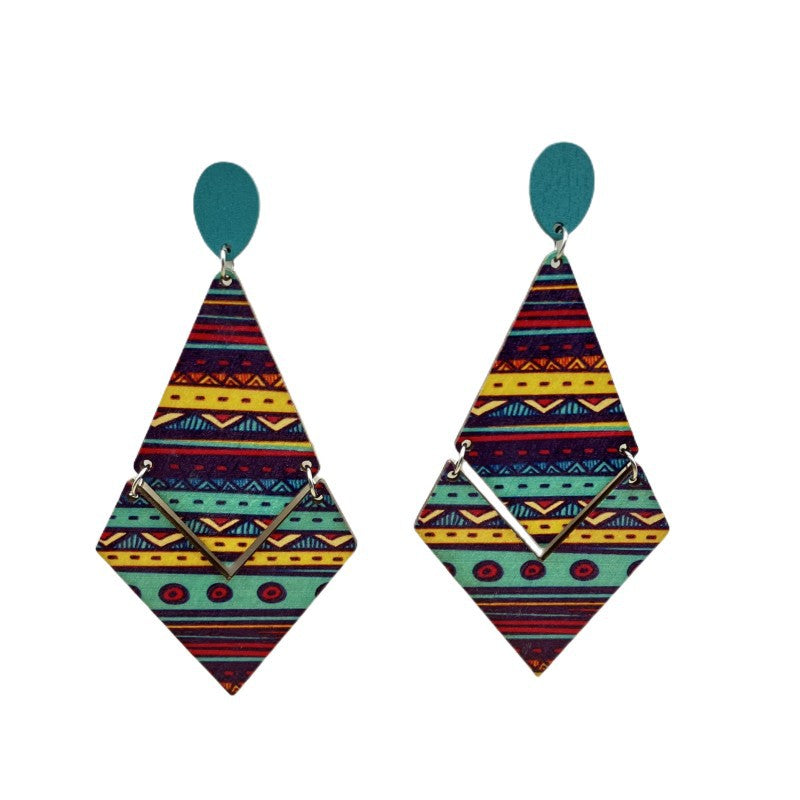Wholesale Bohemian Rhombus Wooden Beach Earrings ACC-ES-FX006