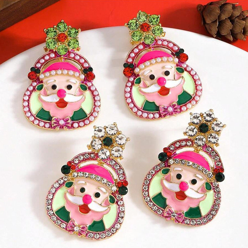 Wholesale Cartoon cute dripping oil encrusted Santa Claus Christmas earrings