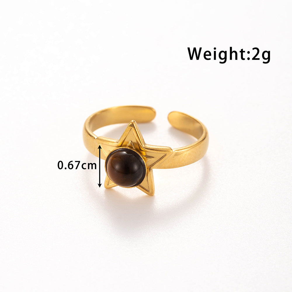 Wholesale Titanium steel   light luxury five-pointed star inlaid  opening adjustable ring