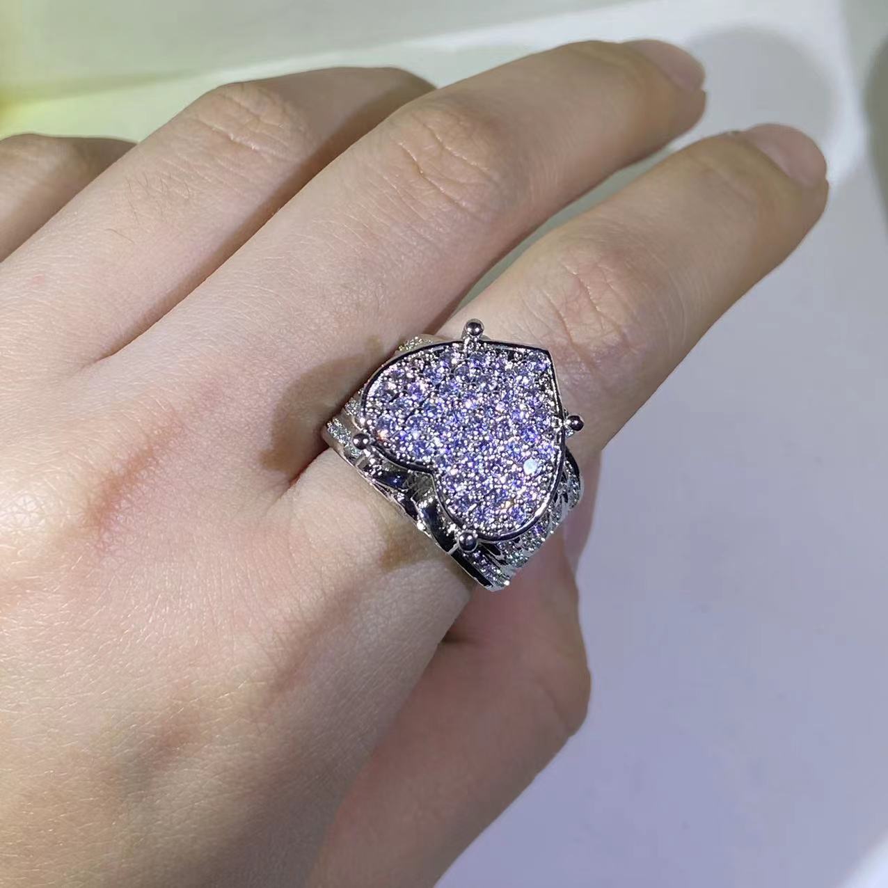 Wholesale Micro Inlaid Zircon Love Ring Full Diamond Retro Ring Hearts Rings ACC-RS-KYZC001