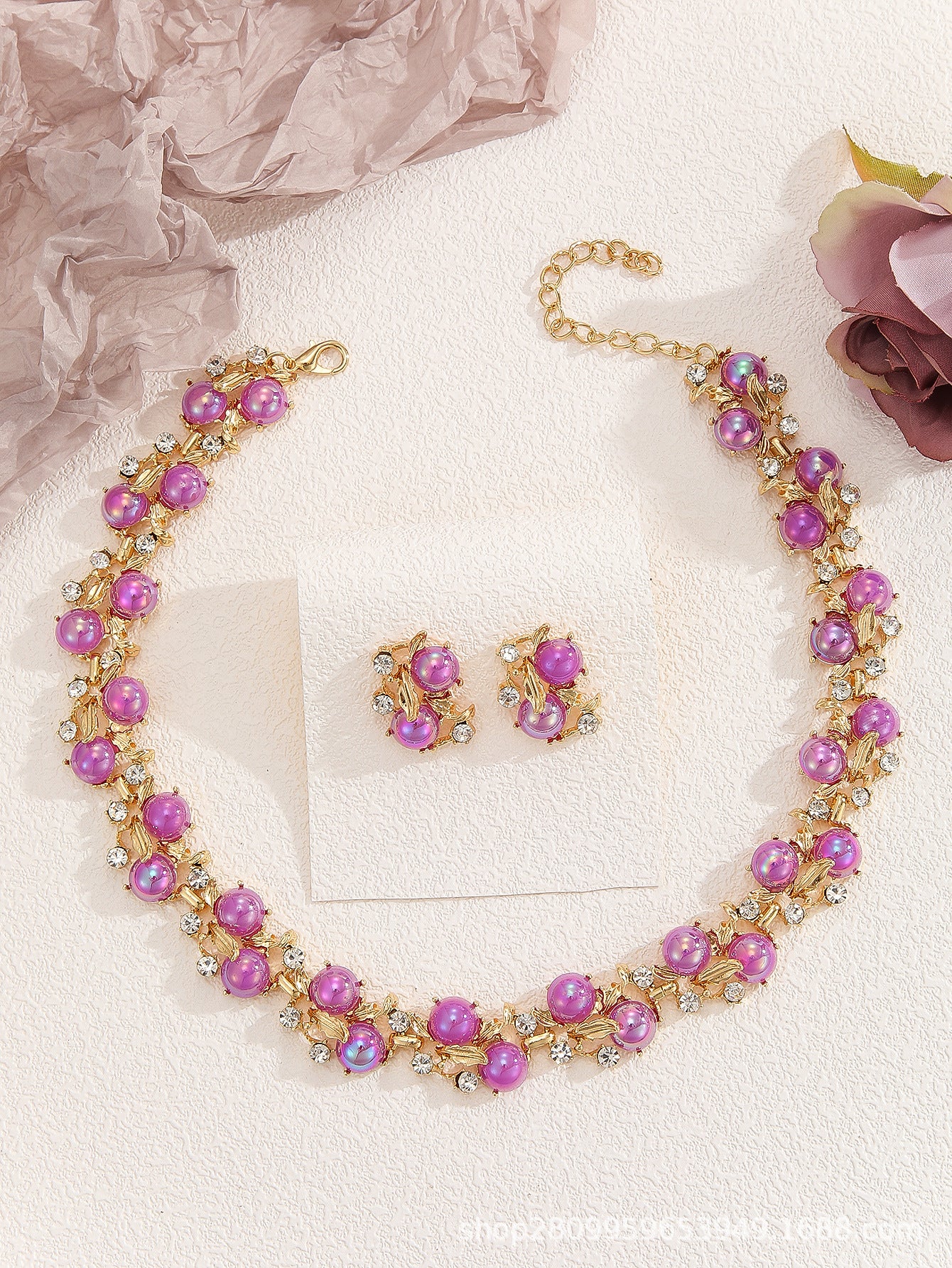 Wholesale Rhinestone Multi-Color Dopamine Earrings and Necklace Set for Everyday Wear
