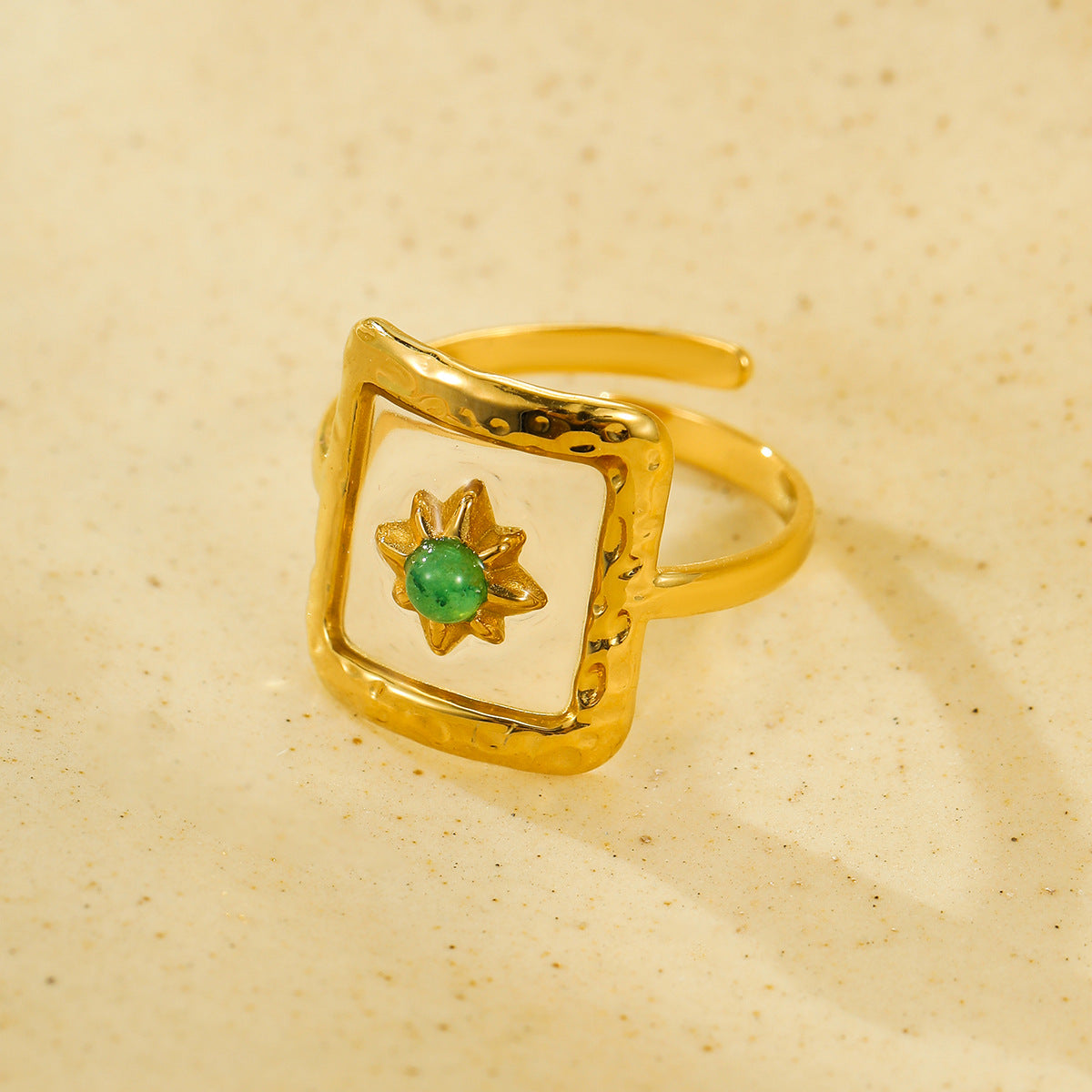 Wholesale  Geometric Love Petals Natural Stone Stainless Steel Opening Adjustable Ring