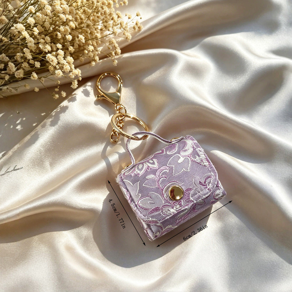Wholesale Chinese Embroidery Earphone Bag Charm Keychain Handmade Fashion Accessory Gift